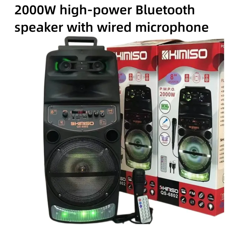 

2000W High-power Bluetooth Speaker LED Trolley Case Portable FM Radio Bluetooth Speaker Wired Microphone Household Karaoke Subwo