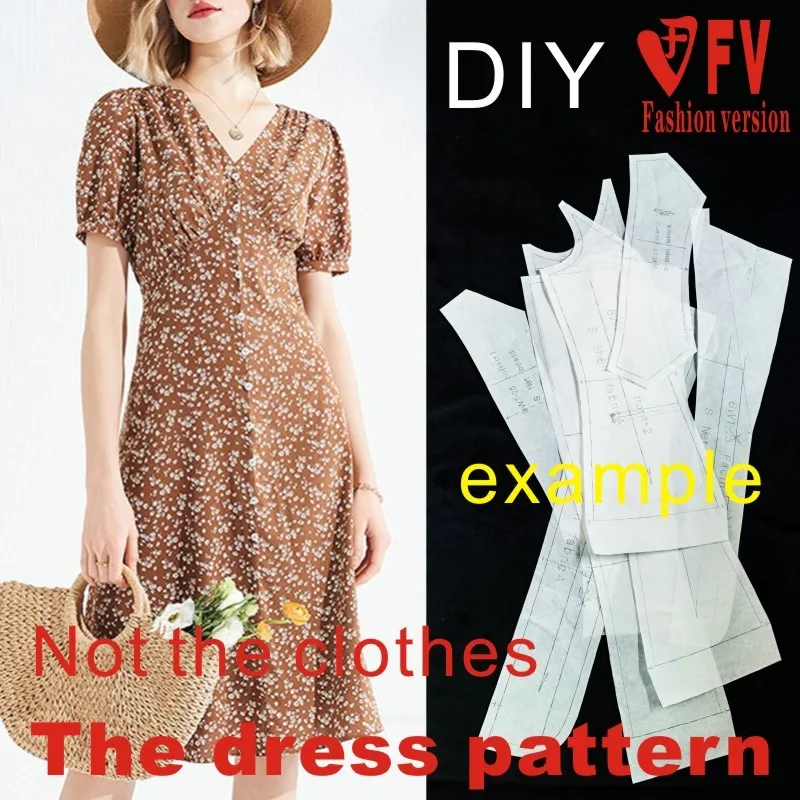 V-neck short-sleeved dress pattern puff sleeve skirt garment cutting design drawing BLQ-533