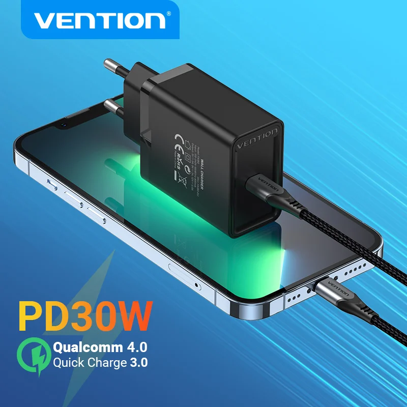 Vention PD Charger 30W Quick Charge 4.0 3.0 USB Type C Charger Fast Charging QC3.0 for iPhone 13 12 Xs 8 Xiaomi Phone PD Charger