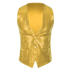 Mens Jazz Hip Hop Dance Performance Costume Womens Glittery Sequin Suit Vest Button Sleeveless Festivals Waistcoat Jacket