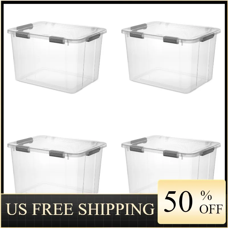 

Sterilite 80 Qt. Пластиковый ящик для хранения HingeLID, плоский серый, набор из 4 пластиковых ящиков для хранения