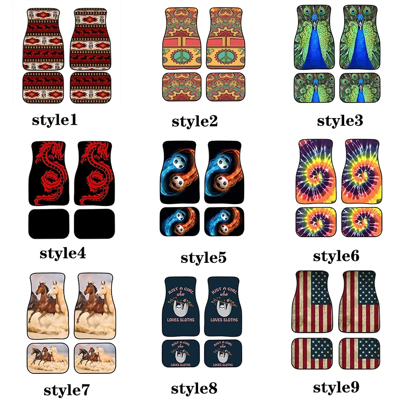 

Bohemian Horse Dream Catcher Design Car Floor Mats Universal Size Anti-Slip Rubber Backing Auto Front And Rear Carpet Floor Line