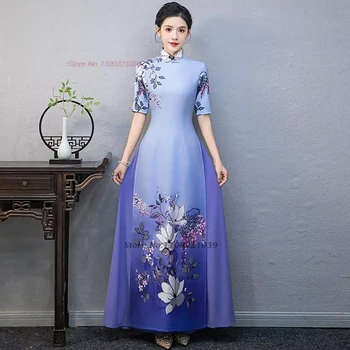 2025 abito tradizionale vietnamico ao dai stampa floreale nazionale migliorato cheongsam palcoscenico orientale qipao festa banchetto abito da sera 1