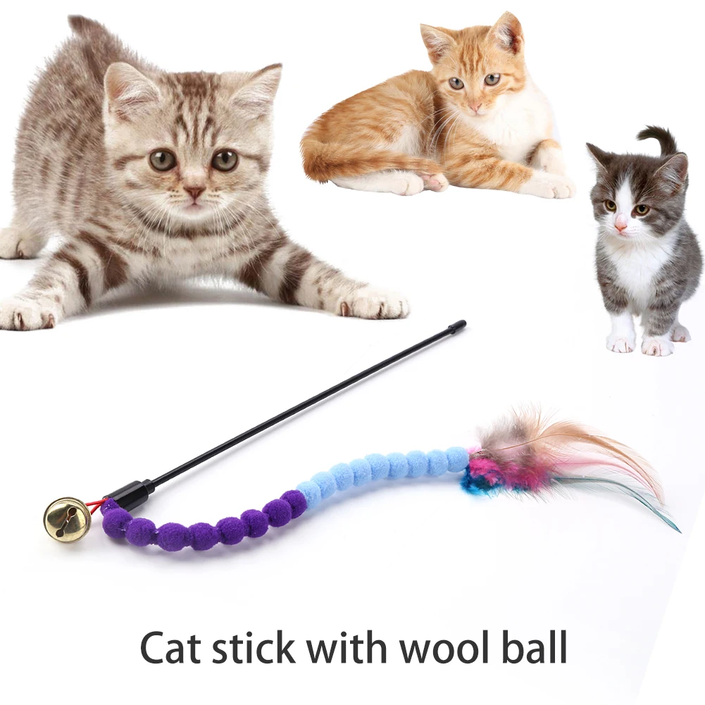 Cat Toys Cute Funny Colorful Rod Teaser Wand Plastic Pet Toys for Cats Interactive Stick Pet Teaser Cat Supplies