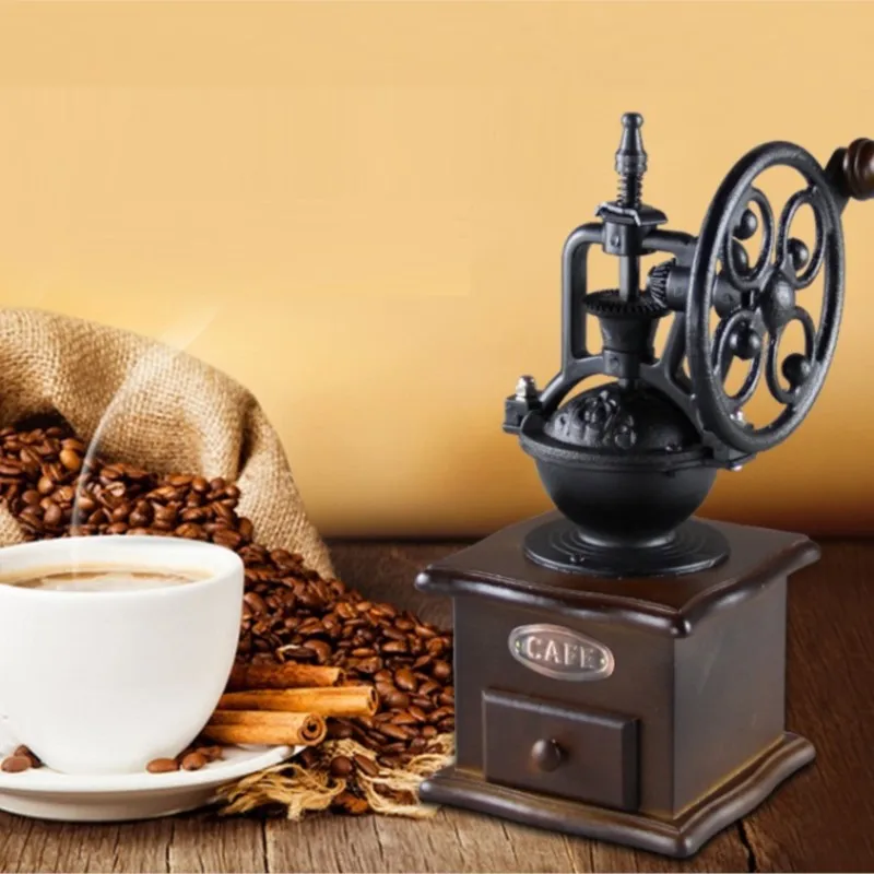 

Manual Coffee Grinder for Kitchen, Retro Style, Wooden Bean Mill, Grinding Ferris Wheel Design, Cafe Vintage Maker Tool