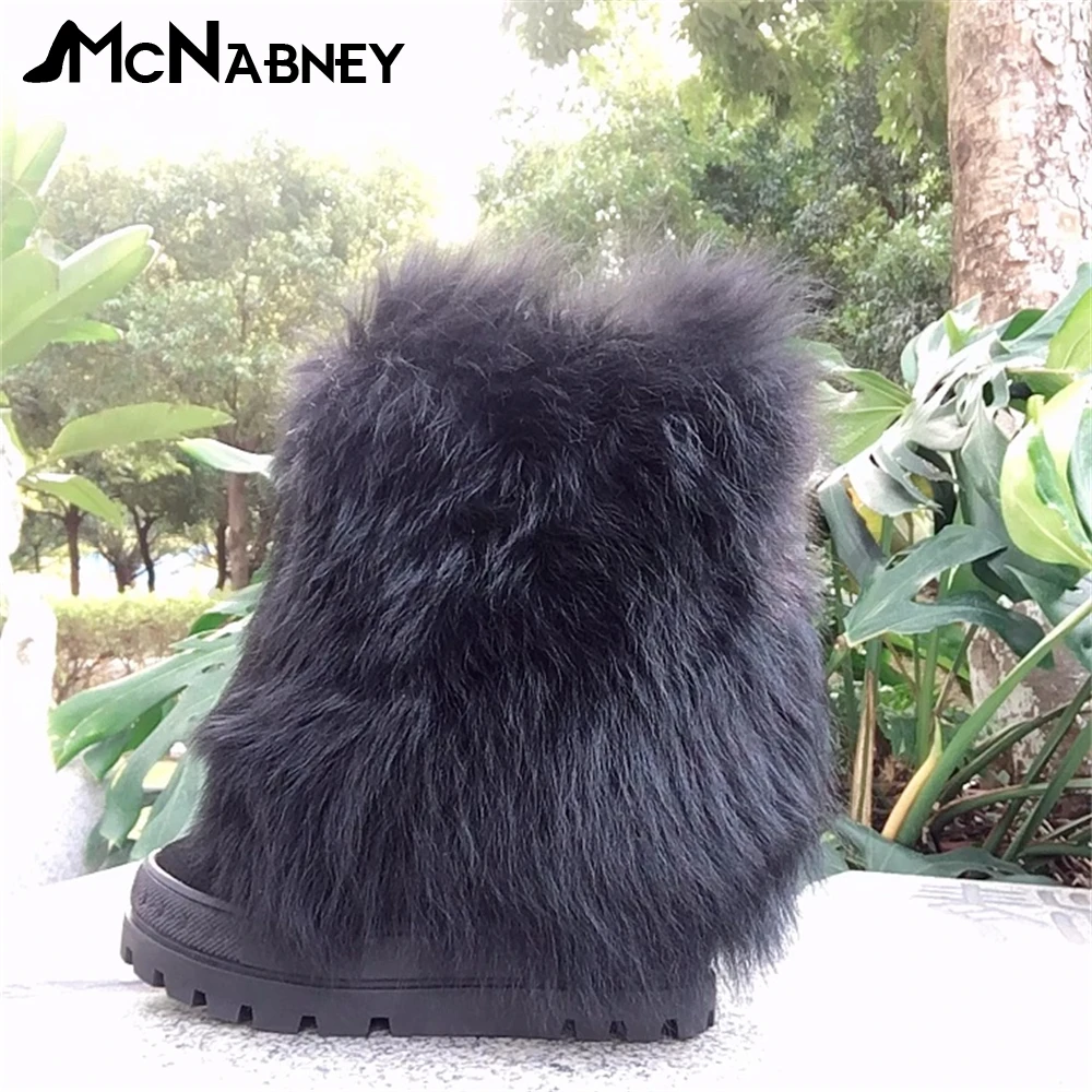 

Wool Thermal Boots Height Increasing Winter Boots Round Toe 10Cm Modern Boots Black Fur Snow Boots Trendy Luxurious Style Boots