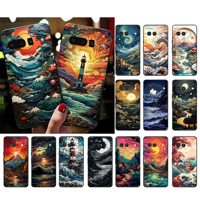 

Beautifull landscape Moon Wave Art Phone Case For Google Pixel 8 7 Pro 7A 7 6A 6 Pro 5A 4A 3A Pixel 4 XL Pixel 5 6 4 3A XL