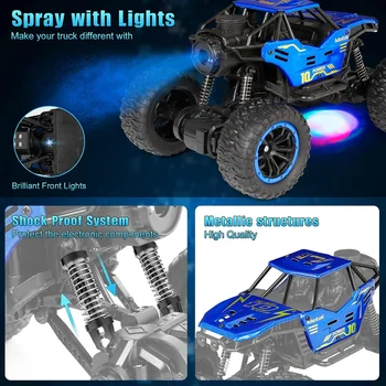 Remote Control Cars, 1:18 Scale All Terrain RC Car, RC Monster Truck Toys with Spray LED Lights, 4WD Alloy Climbing Car Toys 3