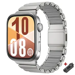 Luxury Titanium Metal Silicone Magnetic Watch Band - Sport Strap Replacement with Rubber Accents - Fit 3 4 5 pro (TiH)