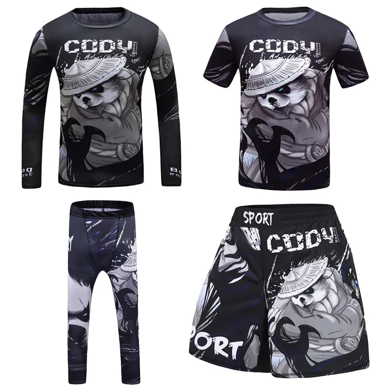 4PCS Sports Suit Kids Compression Shirt Pants Shorts Set Children MMA Rashguard Jiu Jusit Bjj GI Muay Thai Running Sportsuits 5