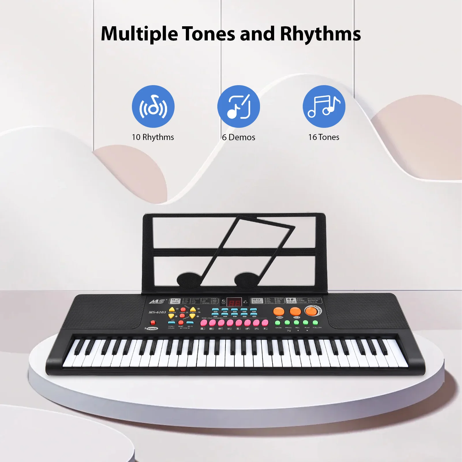 61 Key Electronic Keyboard Piano Dual Speaker 16 Tones 10 Rhythms 6 Demo Musical Instrument Portable