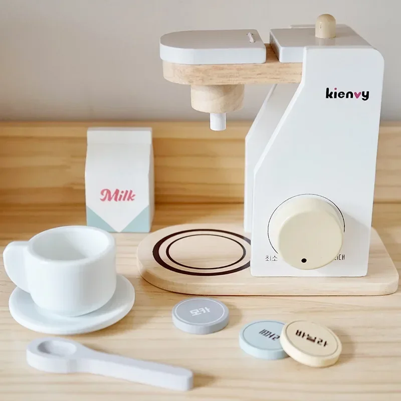 Wooden Kitchen Pretend Play Toy Simulation Wooden Coffee machine Toaster Machine Food Mixer Baby Early Learning Educational Toys