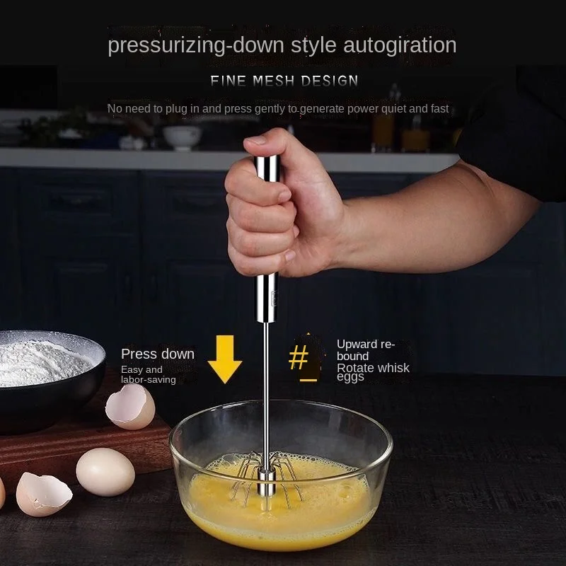30cm Semi-automatic Mixer Egg Beater Manual Self Turning 304 Stainless Steel Whisk Hand Blender Egg Cream Stirring Kitchen Tools Egg Beater