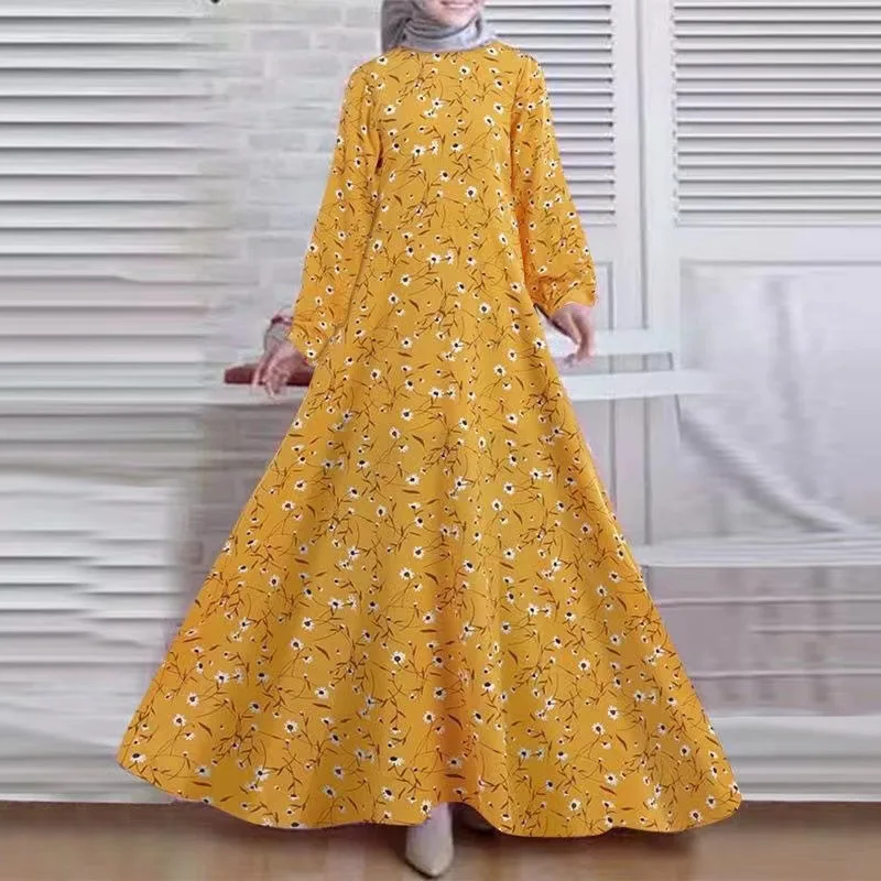 

Новинка 2024 г., мусульманское большое женское платье Среднего Востока с ароматизированными цветами, платье в стиле ретро, длинная свободная юбка с длинным рукавом, мусульманское платье 5XL