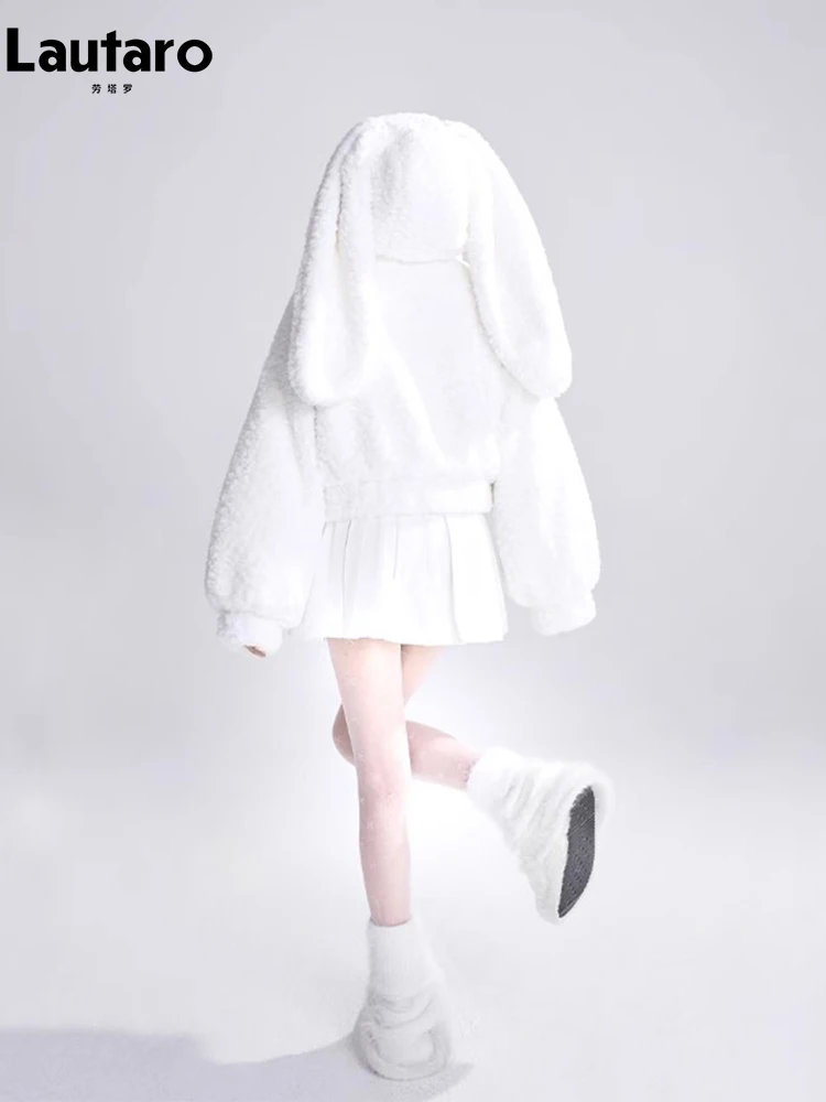 【最終価格】treat urself bunny fur coat(white) HOODED WHITE RABBIT Sheared Fur Coat with Fox!Brand New Real
