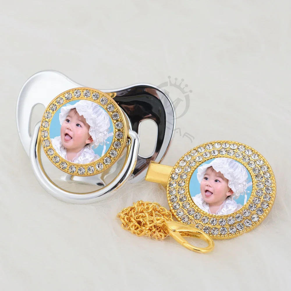MIYOCAR custom any name photo gold bling pacifier and pacifier clip BPA free dummy bling amazing design P-P 5