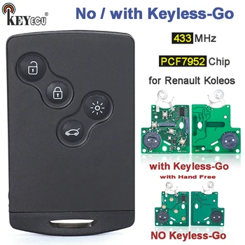 Keyforkess 433MHz ID46 PCF7952A Chip No/con Keyless-Go Hand Free Smart Card Remote Key Fob per Renault Koleos 2009-2016