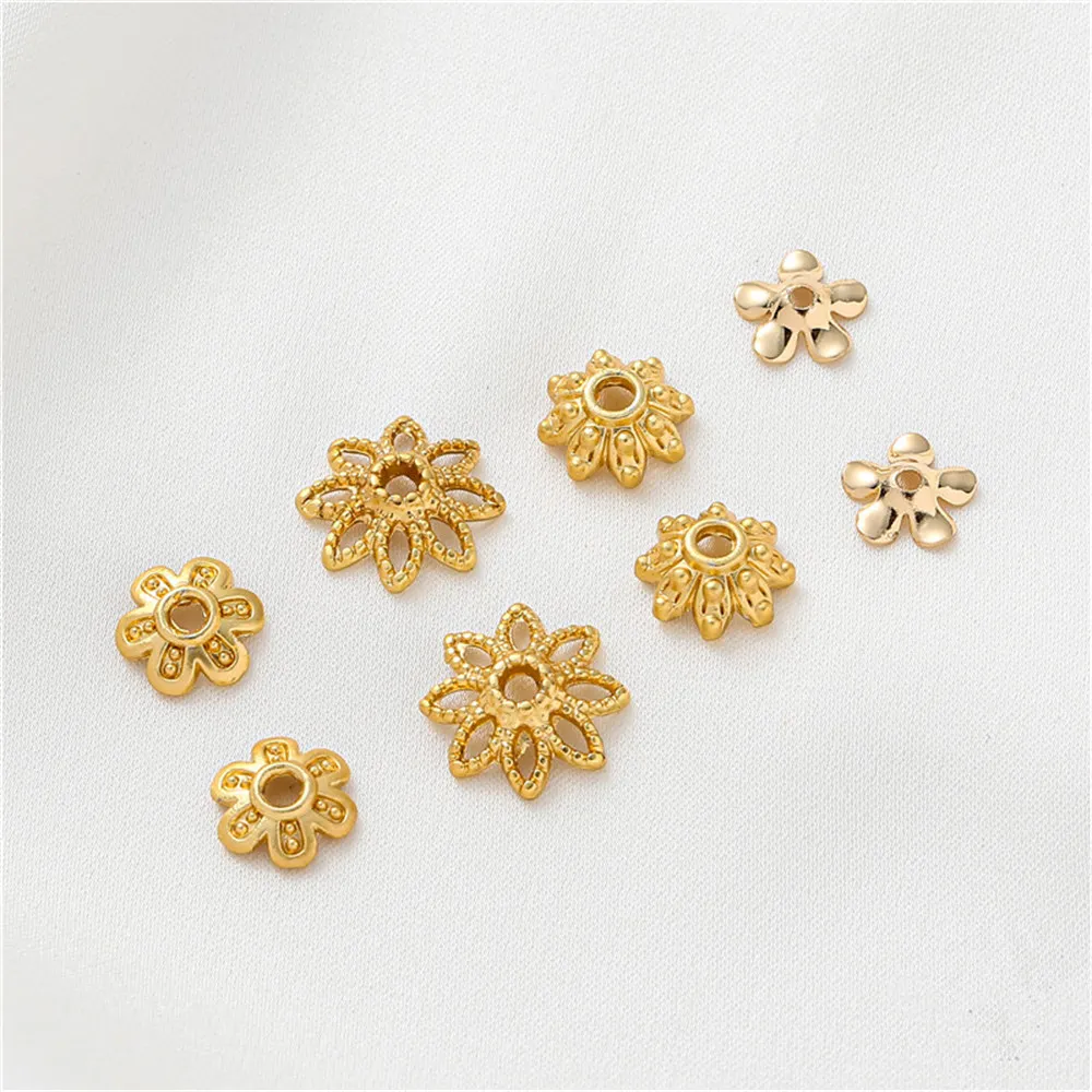 

Antique gold hollow lace flower holder 18k glossy bead cap carved flower cap DIY handmade round bead chain accessory