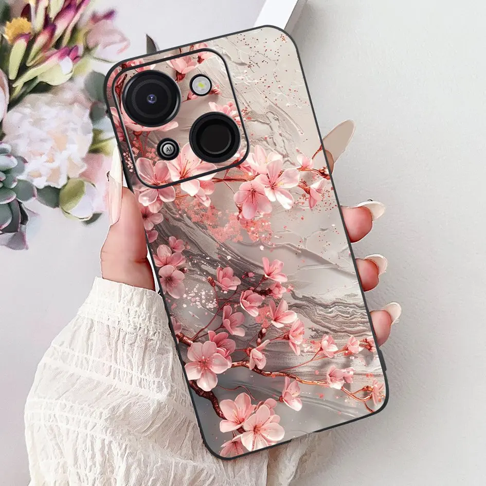 Cartoon Cat & Dragon Marble Matte Black Silicone Soft Phone Case