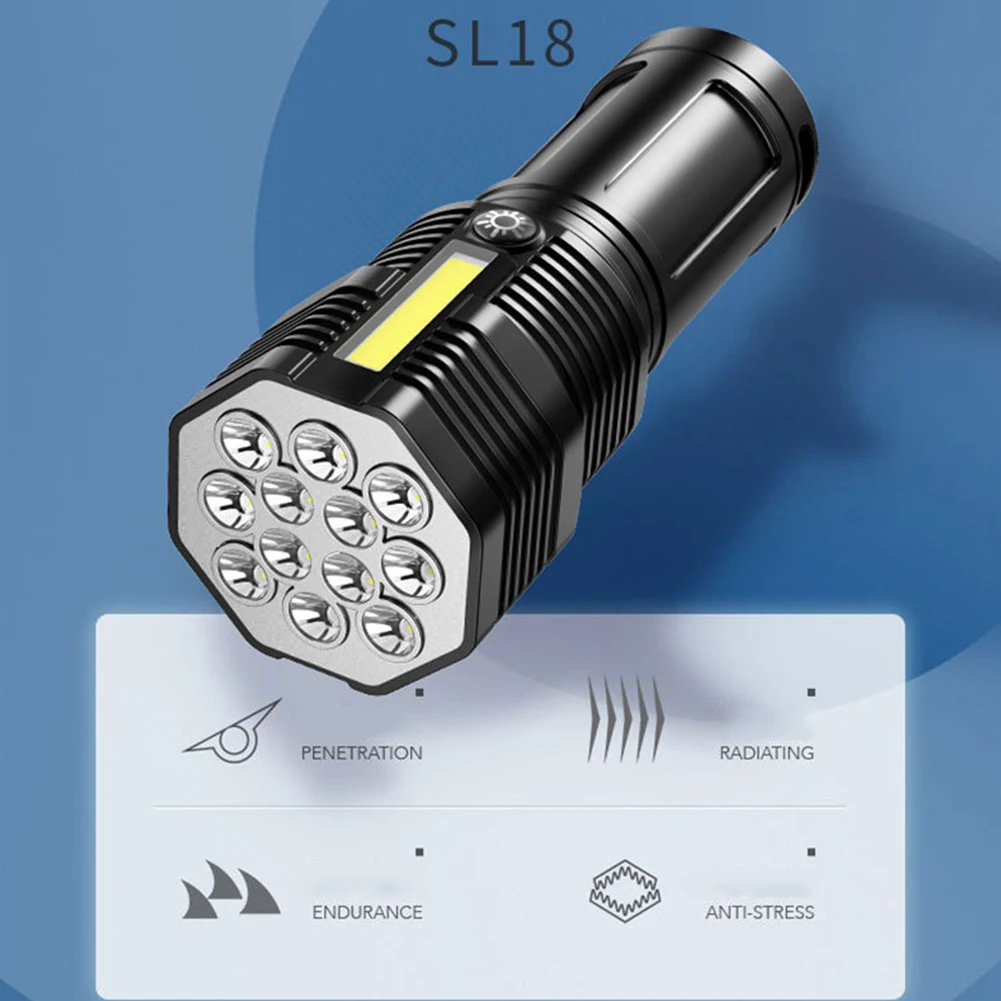 마이크로 USB 충전 LED 및 COB 캠핑 낚시 손전등, 야외 조명, IPX4 방수 강력한 램프 랜턴, 4 기어 500lm 1200mAh