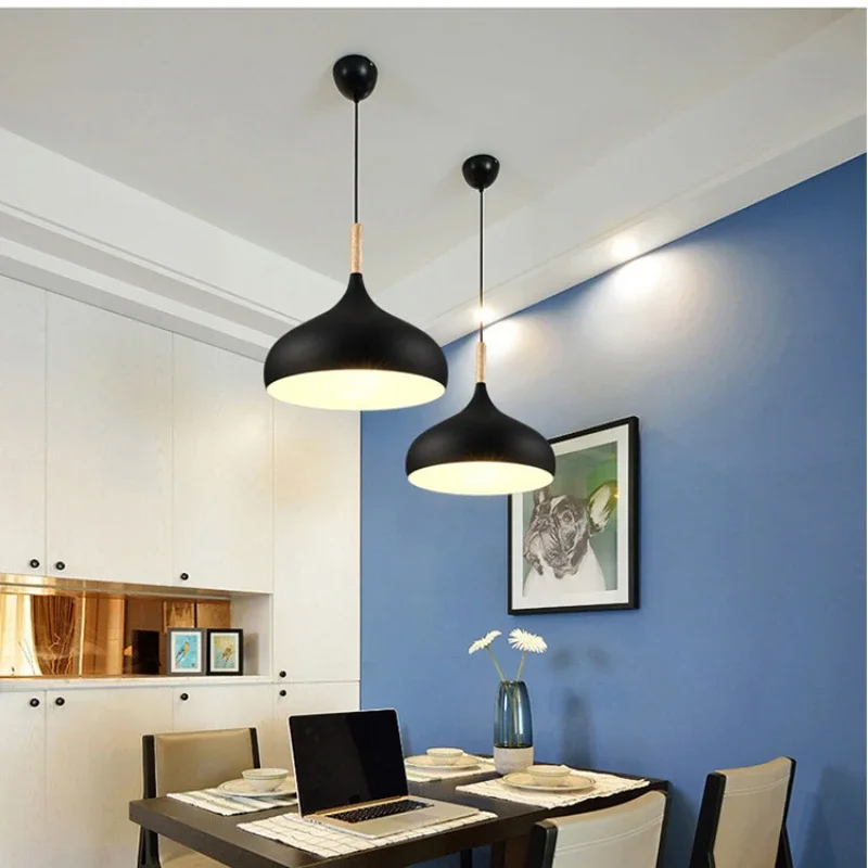 Nordic Colored Chandelier Wooden Pendant Light Bedroom Living Room LED Lamp Single Head Aluminum Children Room Lighting Fixture 5