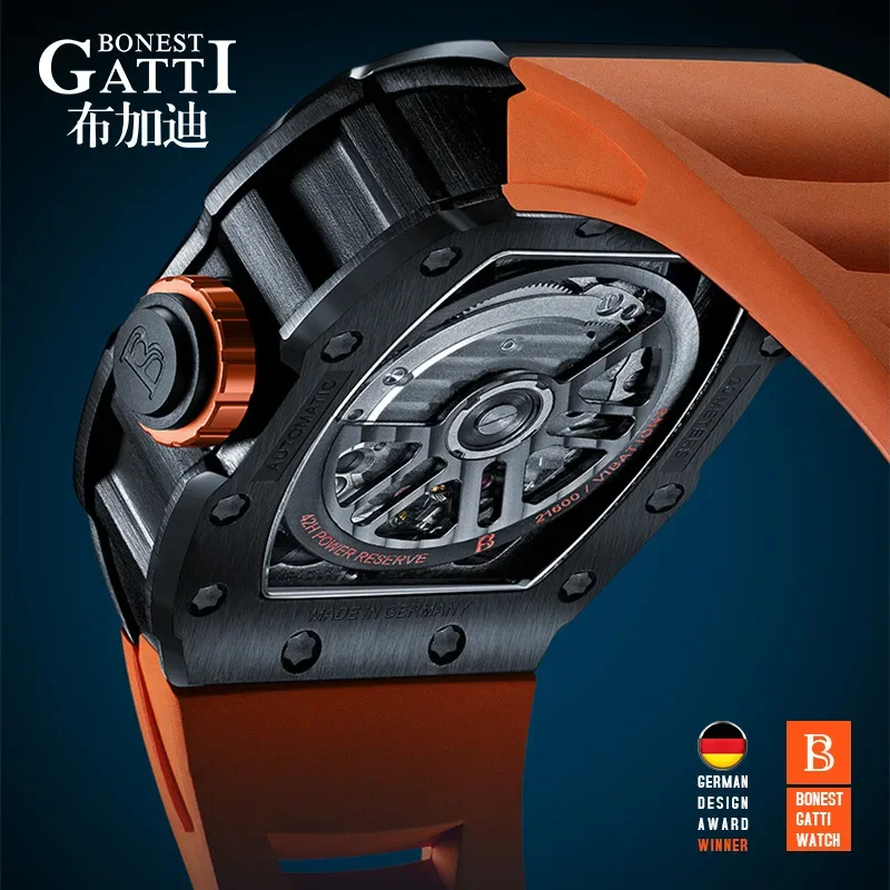 BONEST GATTI Vortex Dial Design Waterproof Men's Fully Automatic Mechanical Watch