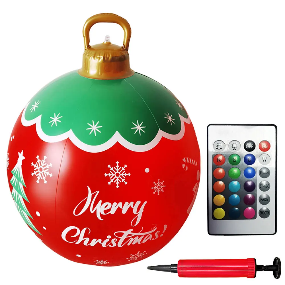 24 Inch Light Up PVC Inflatable Christmas Ball New Years Christmas Ornaments with Light and Remote Holiday Yard Lawn Porch Decor