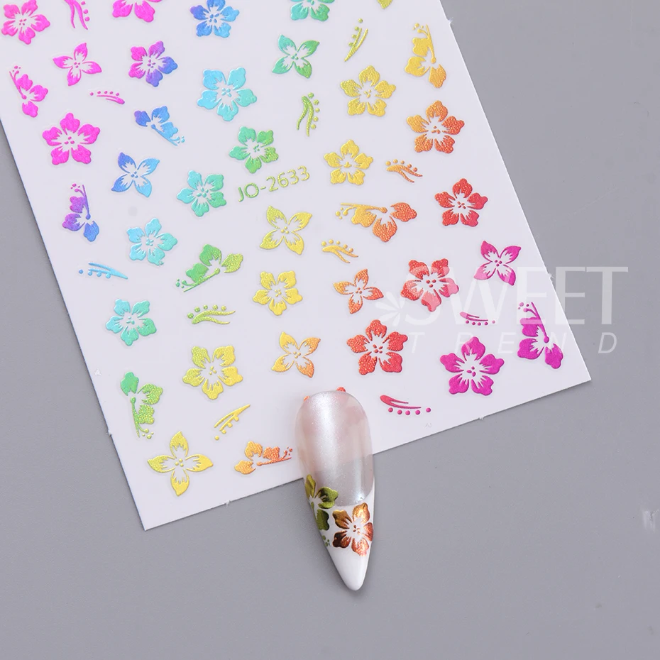 4pcs Hibiscus Flower Nail Art Stickers Autumn Winter Flowers Nail Decals 3D Self-Adhesive Flower Nail Supplies Nail Decorations