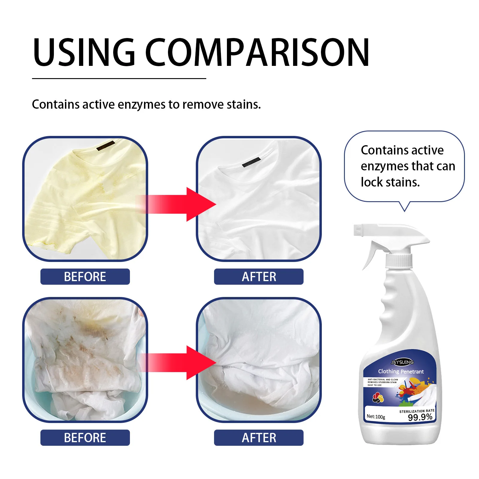 Clothes Stain Remover Strong Oil Stain Yellow Removal Dust Bleached Decontamination Multi-Effect Whiten Brighten Laundry Spray