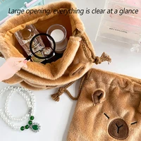 New Capybara Plush Porpoise Drawstring Bundle Pocket Portable Plush Bag Large Capacity Handbag Casual Lightweight Travel Pouch 2