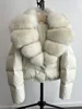 2024 New Winter Big Natural Fox Fur Fluffy Puffer Coat Women Button Warm 90White Duck Feather Down Short Jacket Waterproof Parka 5
