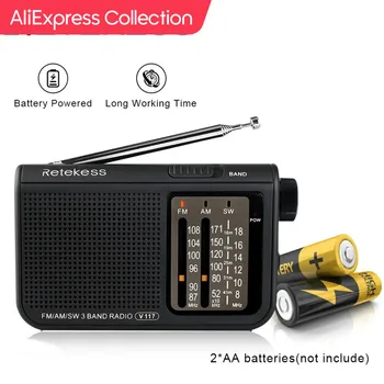 AliExpress 컬렉션 Retekess V117 아날로그 AM FM 라디오 트랜지스터 단파 라디오, AA 배터리로 구동, 대형 손잡이가 이상적