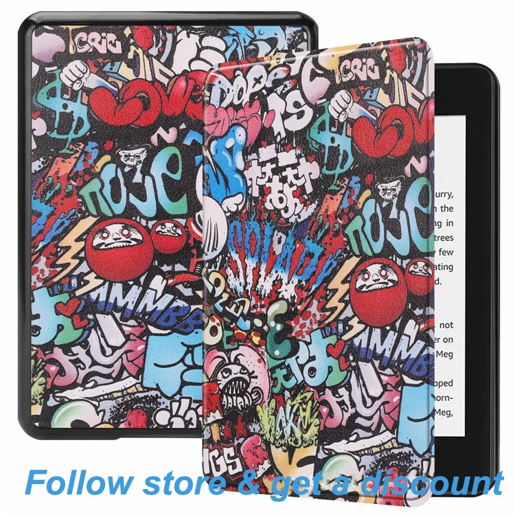 thumbnail image 1 of Funda de cuero para Kindle Voyage 8.ª y 10.ª generación Paperwhite 4, 3, 2, 1, 6 pulgadas, funda para lector electrónico, función de encendido y apagado automático, 1 of 5
