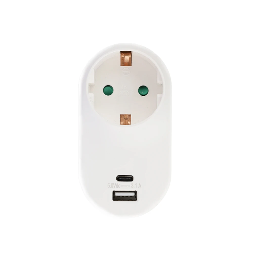 European Multi-Functional Wall Plug with USB and Type-C Interface, 2-Hole Grounding Socket