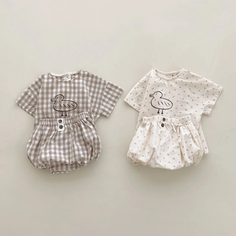 Baby Clothing Set for girl 2022 Summer New Baby Clothes Set Infant Cartoon Duck Print T Shirt + Shorts 2pcs Suit Boy Cotton Linen Set Cute Dot Girl Outfits best Baby Clothing Set