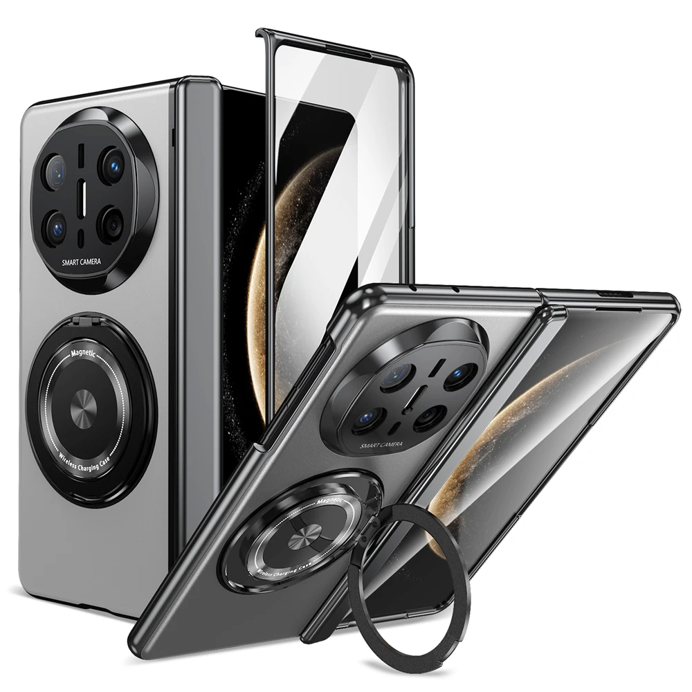 360° Rotating Magnetic Ring Stand Case with Glass Screen Protector