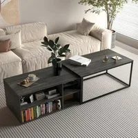 Set of 2 nested coffee tables, modern central coffee table, drawer and storage rack, living room bedroom side table 1