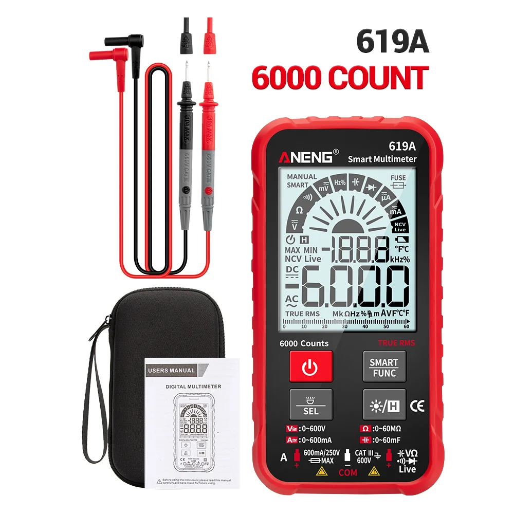 roughness tester ANENG 620/619A Digital Smart Multimeter Transistor Testers 6000Counts True RMS Auto Electrical Capacitance Meter Temp Resistance optical spectrum analyzer Measurement & Analysis Tools