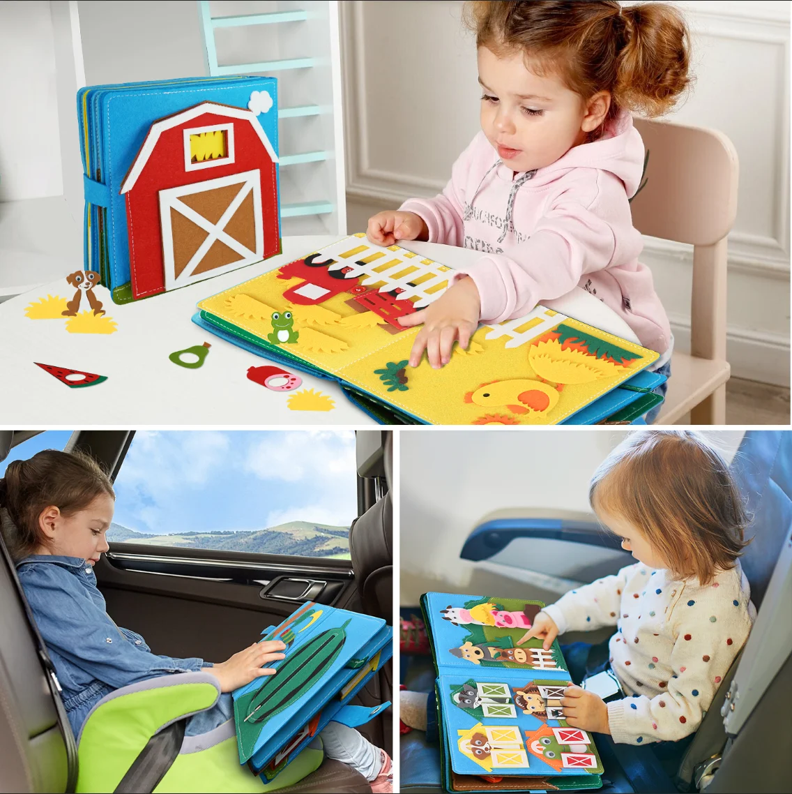 Jouets Montessori pour tout-petits, planche occupée, scène d