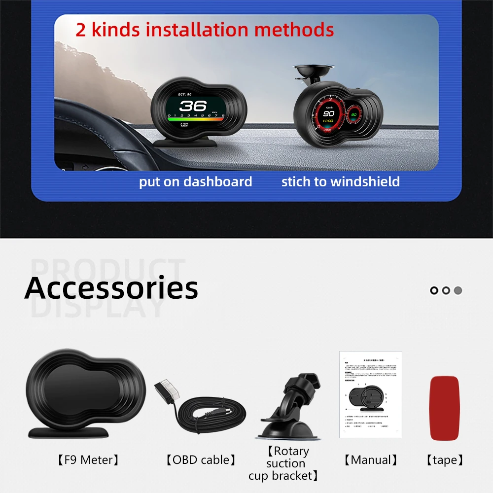 Head Up Display OBD2 Car HUD F9 Auto Smart Car On-board Computer Gauge Digital Speedometer Temperature Engine RPM Alarm