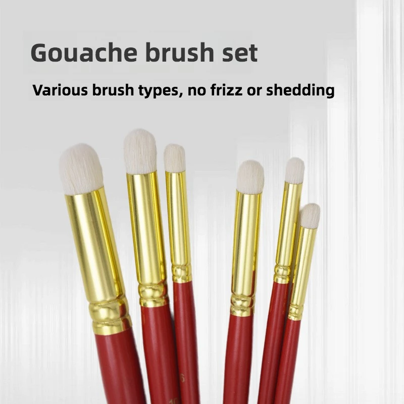 6피스 세트 양모 헤어 라운드 헤드 드라이 브러쉬 삼색 유화 물감 구아슈 수채화 모형 세라믹 모델 브러쉬 미술 용품