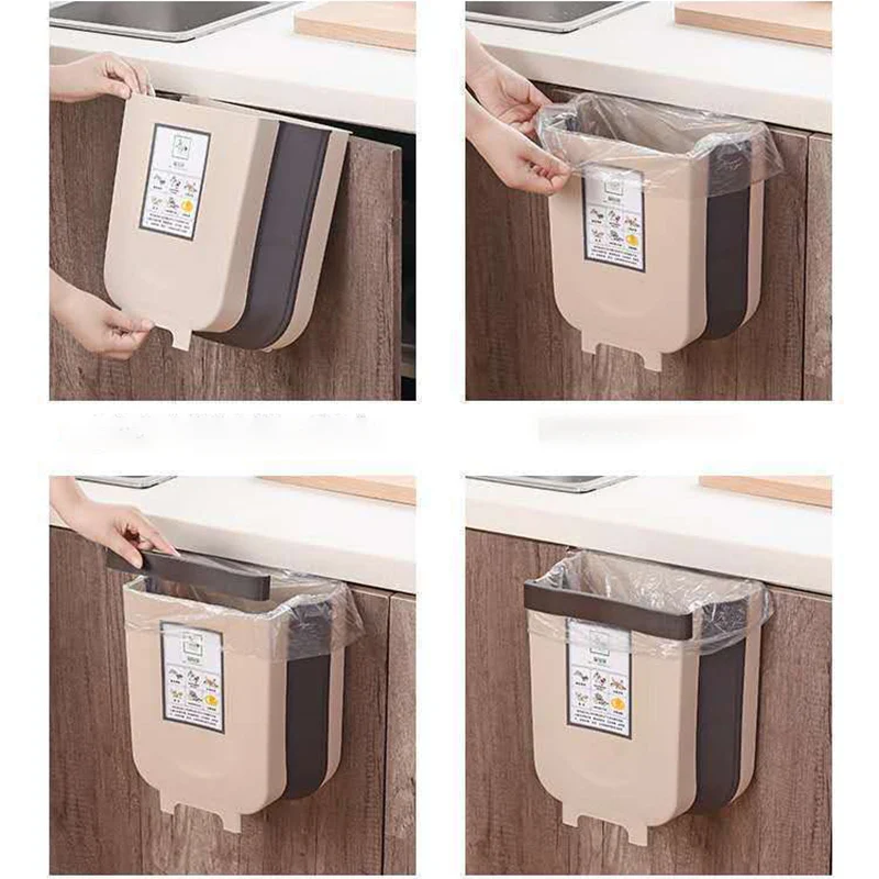 1 Piece Trash Bin, Hanging Waste Basket, Foldable Household Cabinet Door  Organizer Multifunctional Garbage Can For Office, Car, And Bathroom