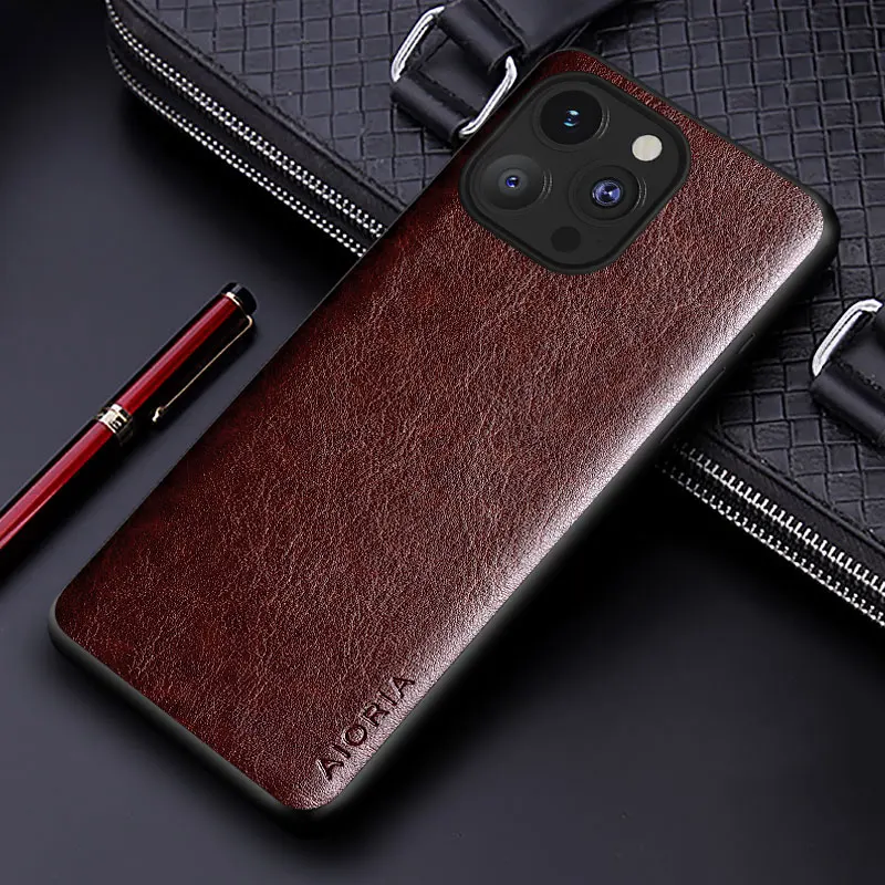 Premium PU Leather Business Phone Case – Solid Color Design