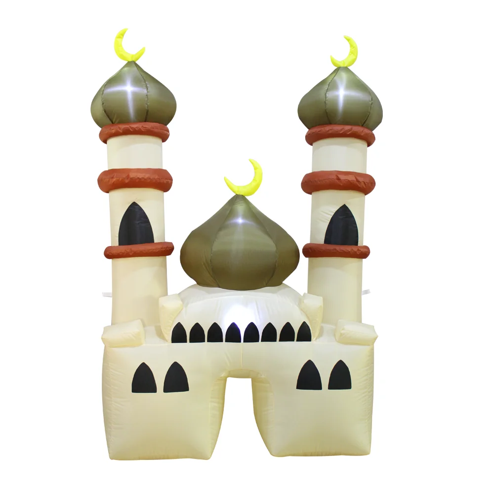 6FT Muslim Holiday Inflatables Outdoor Decorations LED Islamic Moon Wishing Kareem Inflatable Ramadan Eid Mubarak Mosque Decor