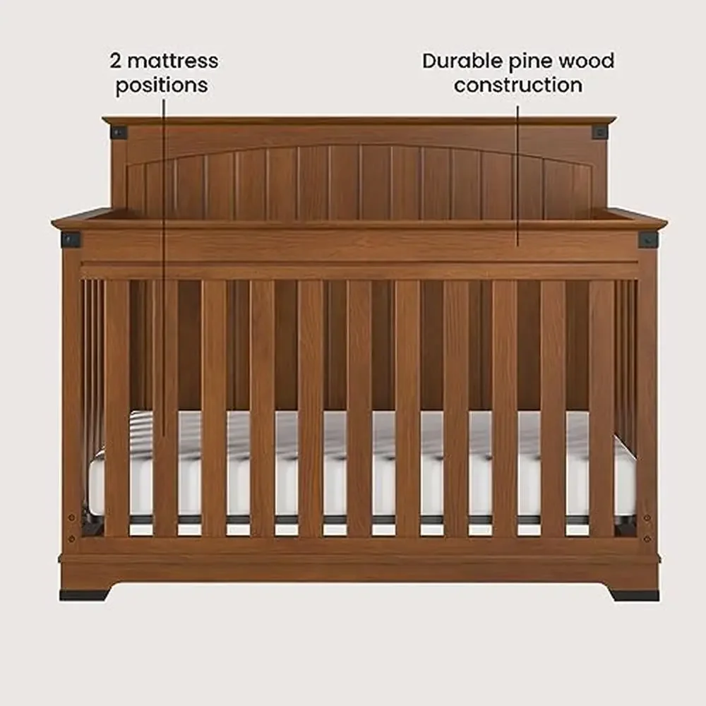 3-Piece Redmond Nursery Furniture Set 4-in-1 Convertible Crib Dresser Chest Strong Pine Wood MDF Coach Cherry Dapper Gray Safety 6