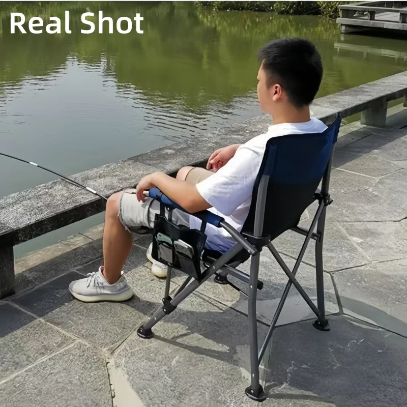Description Picture 3 of itemOutdoor Iarge Fishing Chair Aluminum Folding Camping Chair Portable Large Size High Back Chair With Arm Rest Cup Holder