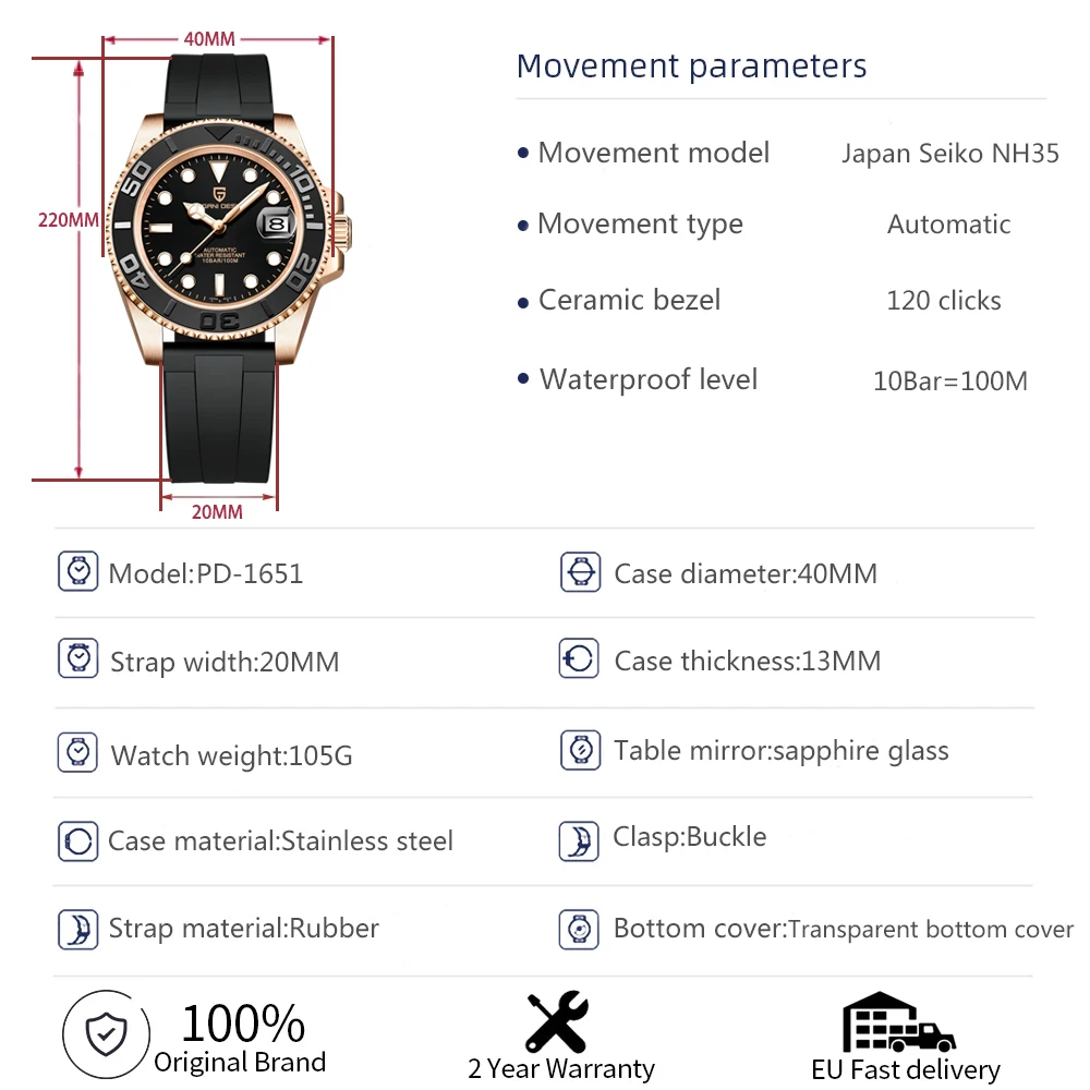 Mechanical Watch PAGANI DESIGN Sports Men Mechanical Wristwatch Sapphire Luxury Automatic Watch Men's Stainless Steel Waterproof Clock