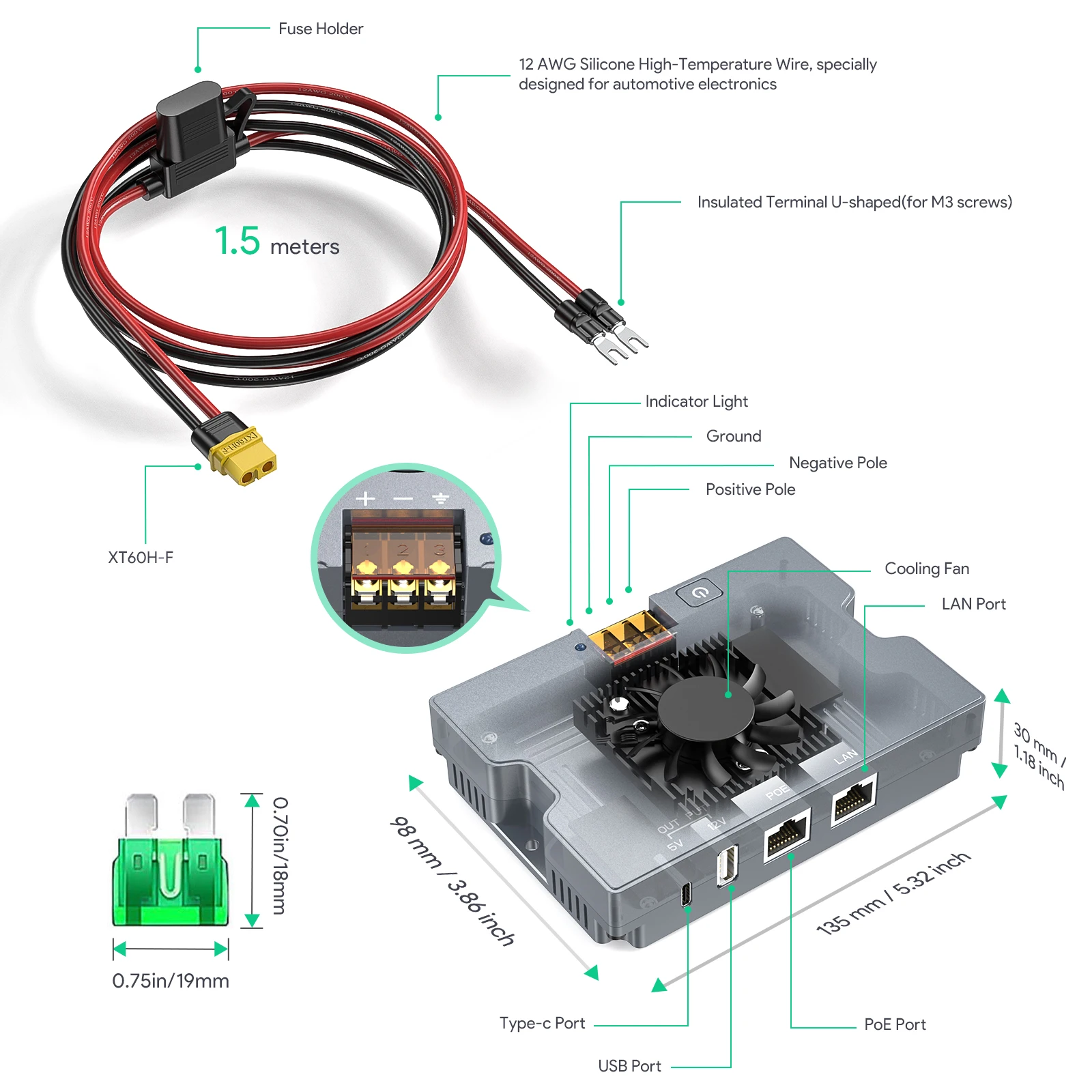 EDUP SK0116 일반 320W GigE PoE 인젝터 (스타링크 Gen3 엔터프라이즈 V4 36V DC 고속 PoE 전원 공급 장치, 냉각 팬 포함)