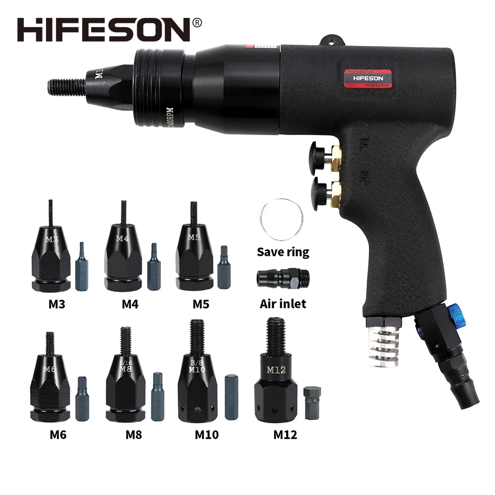 HIFESON Air Blind Rivet nut Gun Set Pneumatic Rivet Gun Riveter Rivnut Tool Kit For M3 M4 M5 M6 M8 M10 M12 Nuts