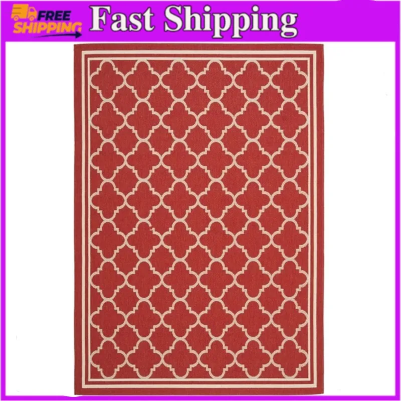 

Geometric Indoor/Outdoor Area Rug, 5'3" x 7'7", Red/Bone
